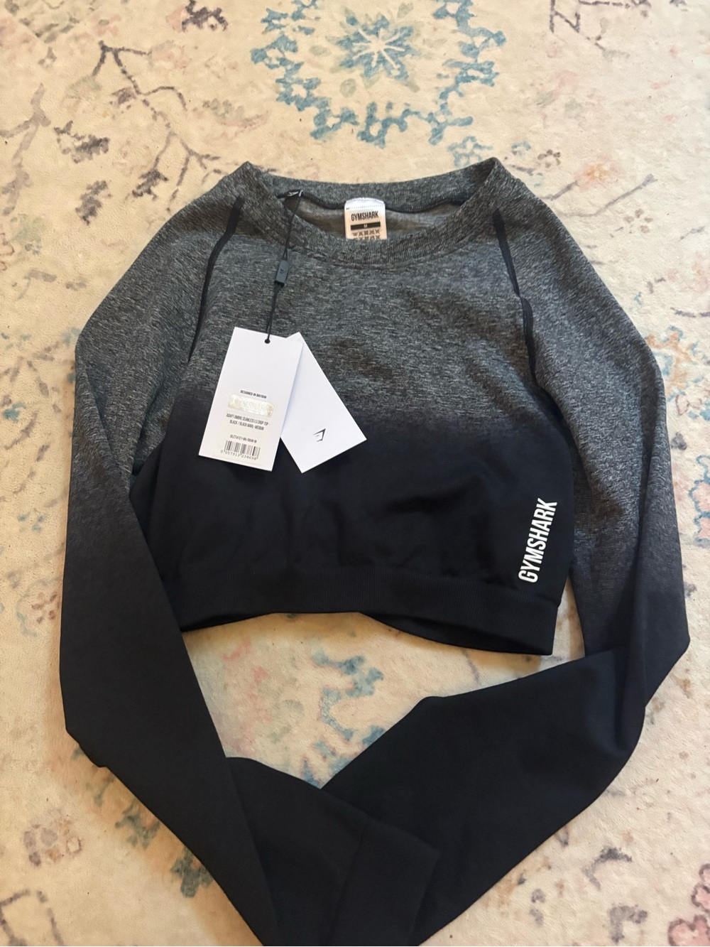 Gymshark Grey and Black Ombre Seamless Cropped Long Sleeve. Med. NEW!